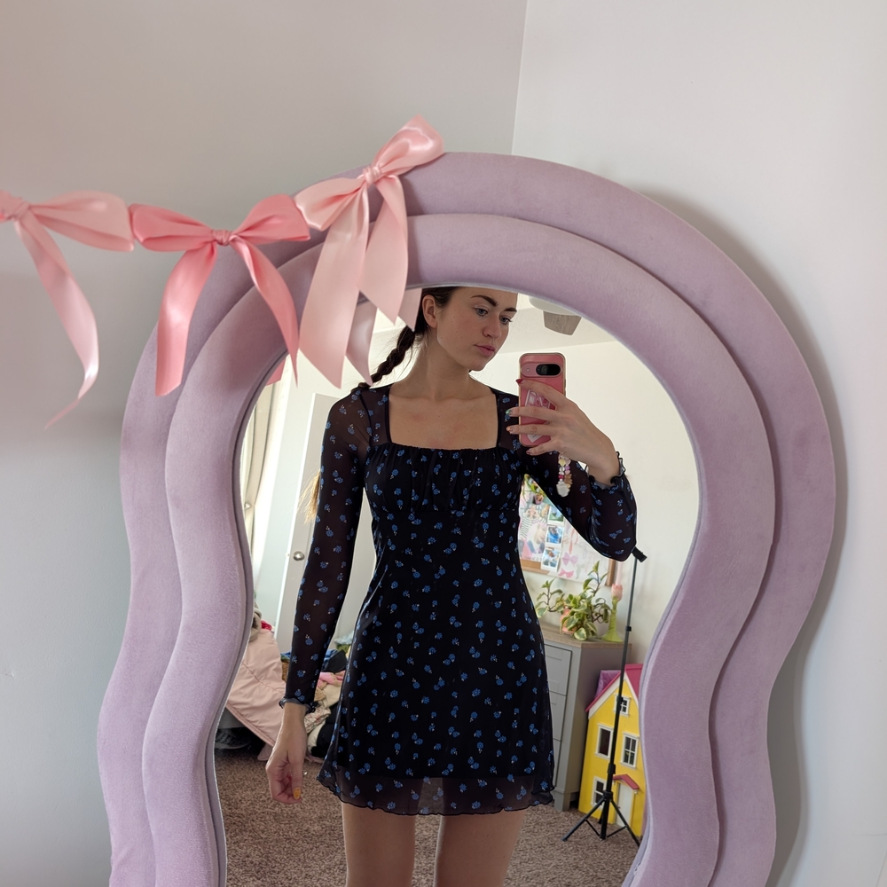 Mini Dress with Blue Floral Pattern Size Small